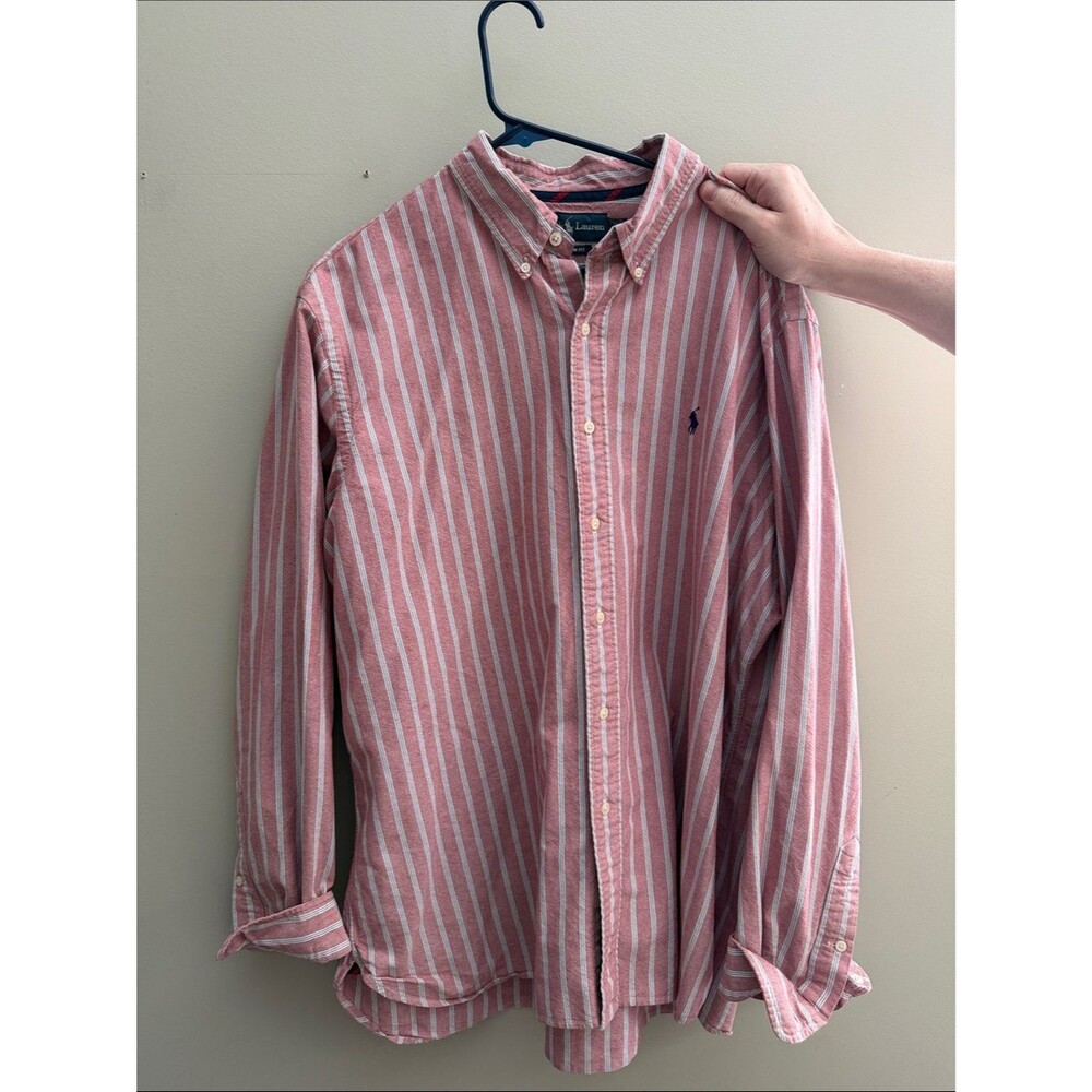 Polo by Ralph Lauren Pink and White Vertical Stripe Button-Down Shirt